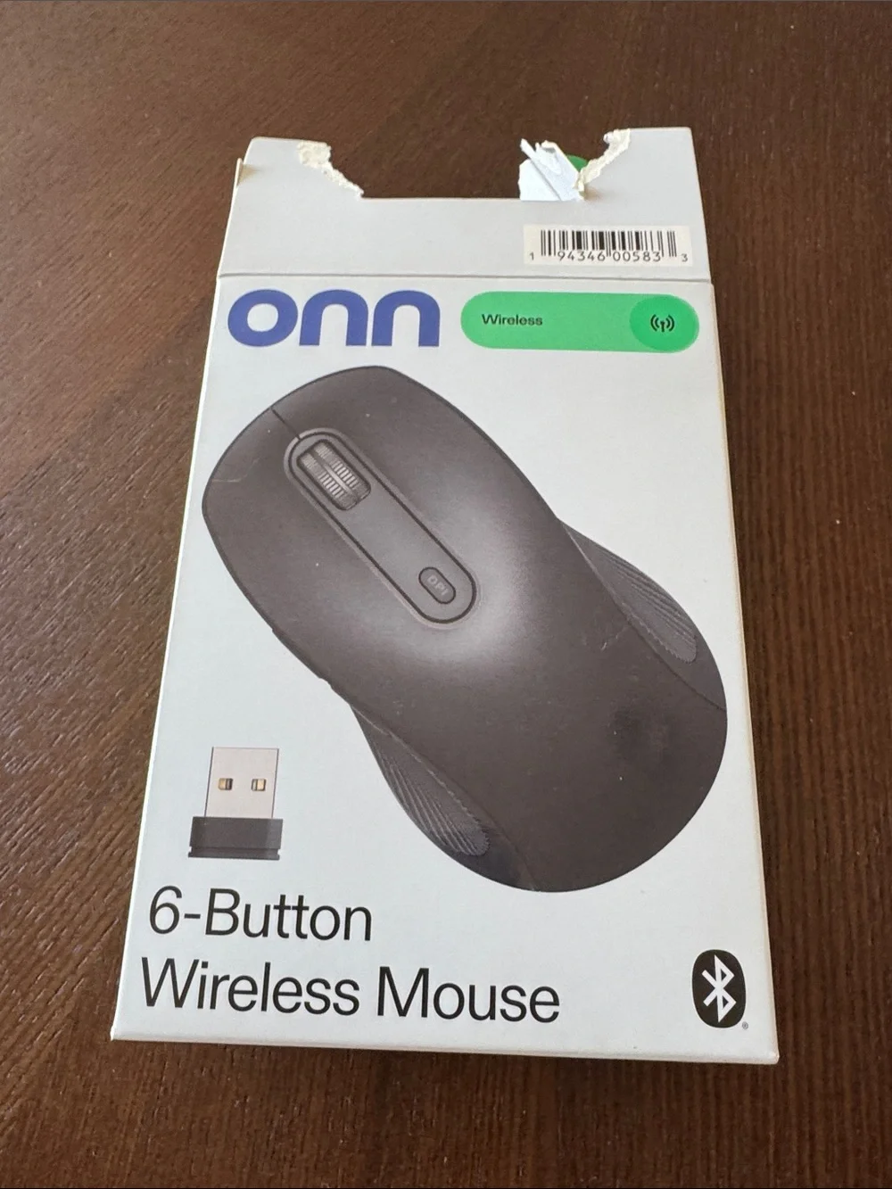 Onn Black 6-Button Wireless Mouse with USB Receiver
